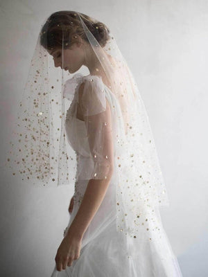 Shiny Bridal Veils with Gold Star Sparkly Wedding Veil - KissProm