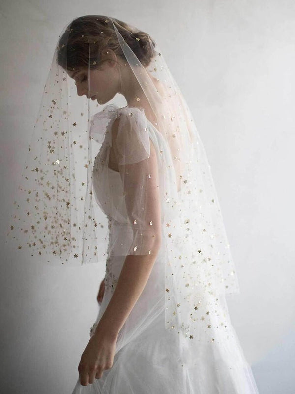 Shiny Bridal Veils with Gold Star Sparkly Wedding Veil - KissProm