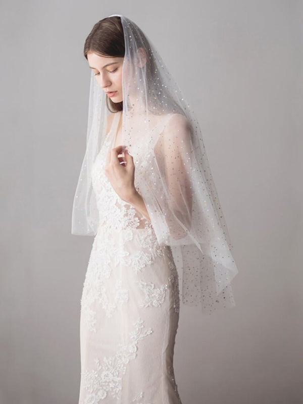 Shiny Bridal Veils with Gold Star Sparkly Wedding Veil - KissProm
