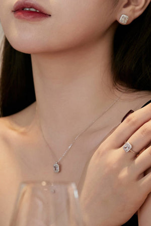 Shiny Rectangle Zircon Engagement Ring Sterling Silver - KissProm