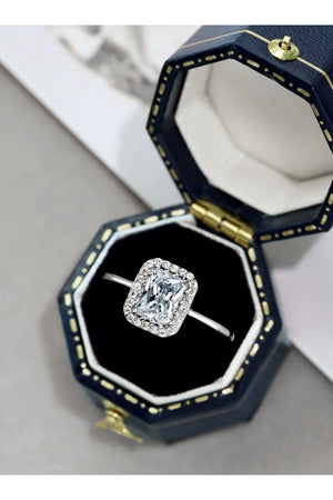 Shiny Rectangle Zircon Engagement Ring Sterling Silver - KissProm