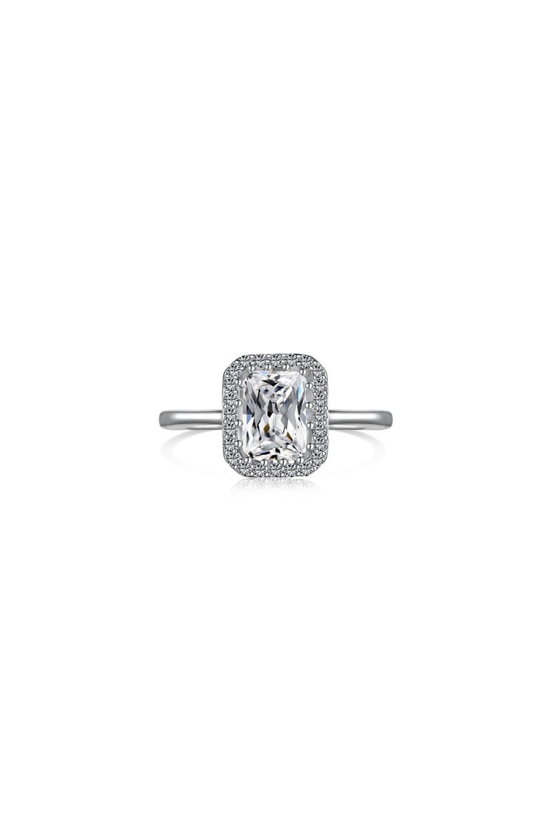 Shiny Rectangle Zircon Engagement Ring Sterling Silver - KissProm