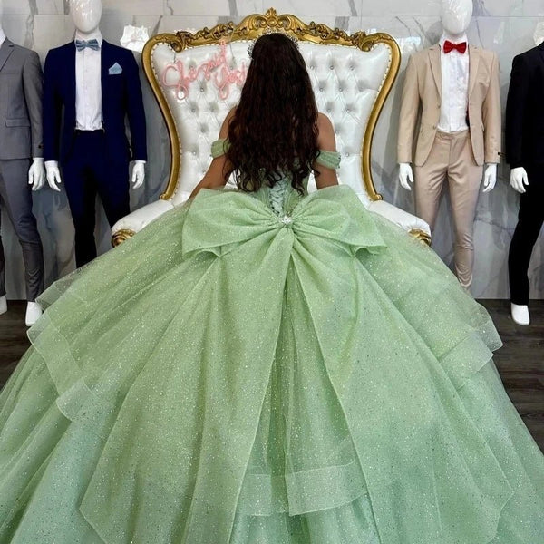 Sage Green Quinceanera Dress Off-Shoulder Corset Dress