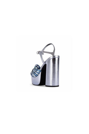 Silver Chunky Knotted Block Heel Platform Sandals - KissProm