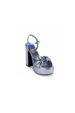 Silver Chunky Knotted Block Heel Platform Sandals - KissProm