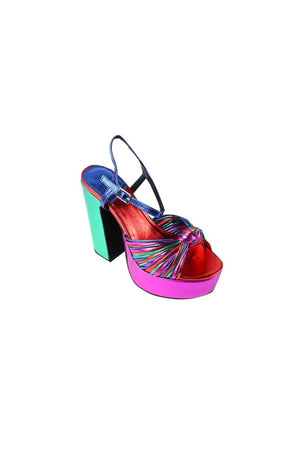 Silver Chunky Knotted Block Heel Platform Sandals - KissProm