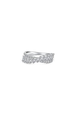 Silver Cross Shaped 5A Cubic Zirconia Colorful Agate Twisted Ring - KissProm