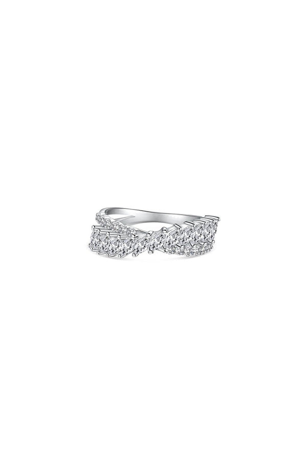 Silver Cross Shaped 5A Cubic Zirconia Colorful Agate Twisted Ring - KissProm