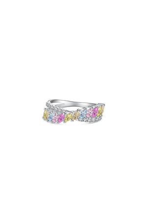 Silver Cross Shaped 5A Cubic Zirconia Colorful Agate Twisted Ring - KissProm