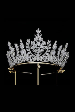 Silver Cubic Zirconia Tall Queen Round Tiara - KissProm