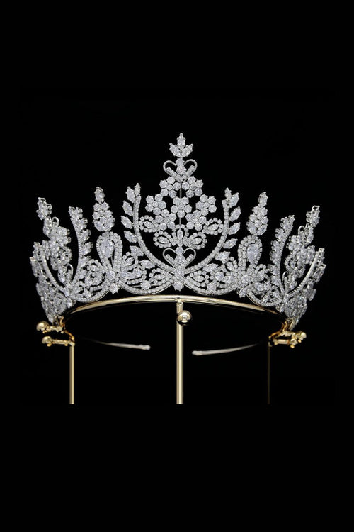 Silver Cubic Zirconia Tall Queen Round Tiara - KissProm