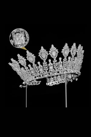 Silver Large 5A Cubic Zirconia Round Tiara - KissProm