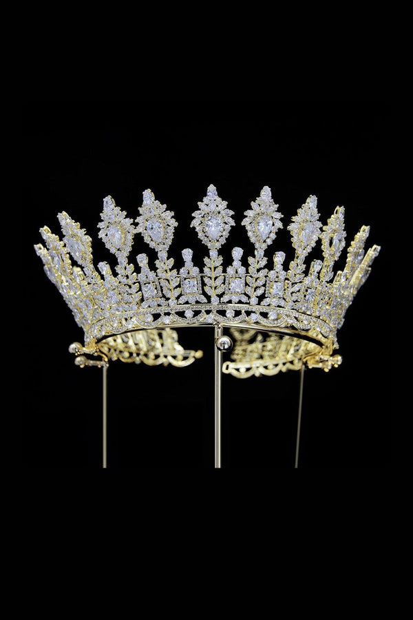 Silver Large 5A Cubic Zirconia Round Tiara - KissProm