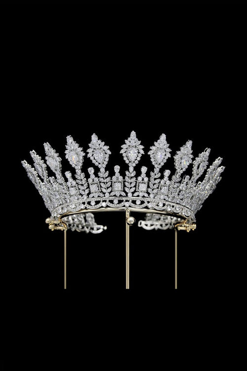 Silver Large 5A Cubic Zirconia Round Tiara - KissProm