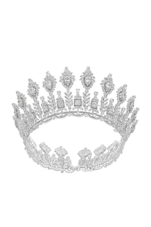 Silver Large 5A Cubic Zirconia Round Tiara - KissProm