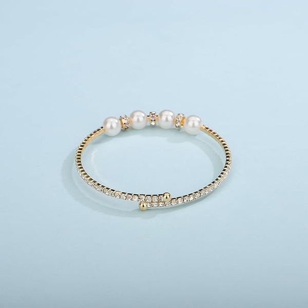 Gold Open Pearl Rhinestone Bracelets