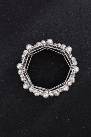 Silver Pearl Stretch Bracelets with Rhinestone - KissProm