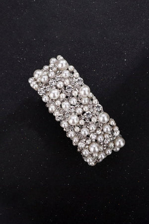 Silver Pearl Stretch Bracelets with Rhinestone - KissProm