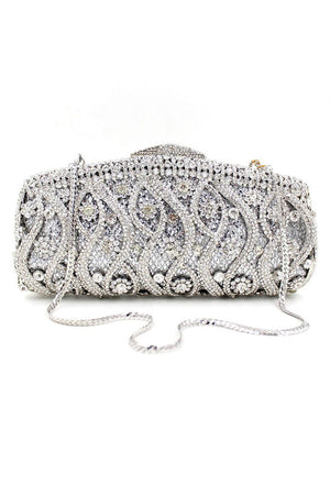 Silver Rhinestones Chain Square Party Handbag - KissProm