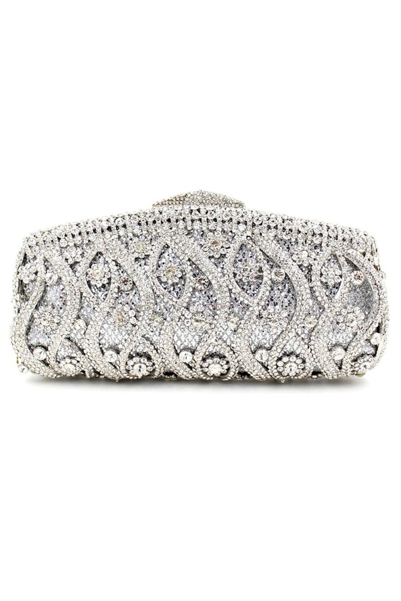 Silver Rhinestones Chain Square Party Handbag - KissProm