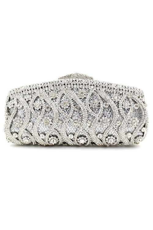 Silver Rhinestones Chain Square Party Handbag - KissProm