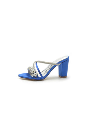 Silver Satin High Heels with Crystal and Metal Embellishments - KissProm