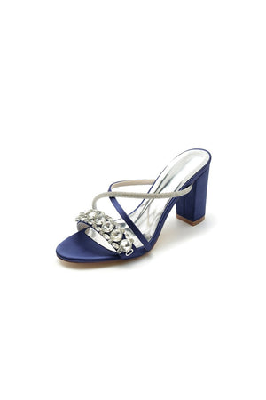 Silver Satin High Heels with Crystal and Metal Embellishments - KissProm