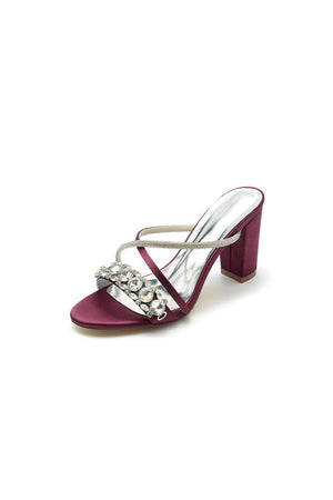 Silver Satin High Heels with Crystal and Metal Embellishments - KissProm