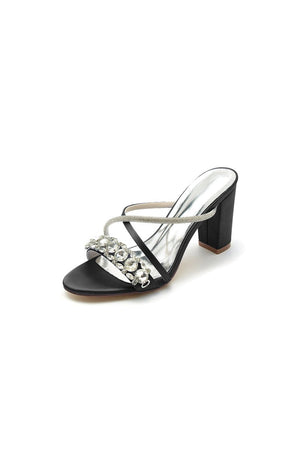 Silver Satin High Heels with Crystal and Metal Embellishments - KissProm