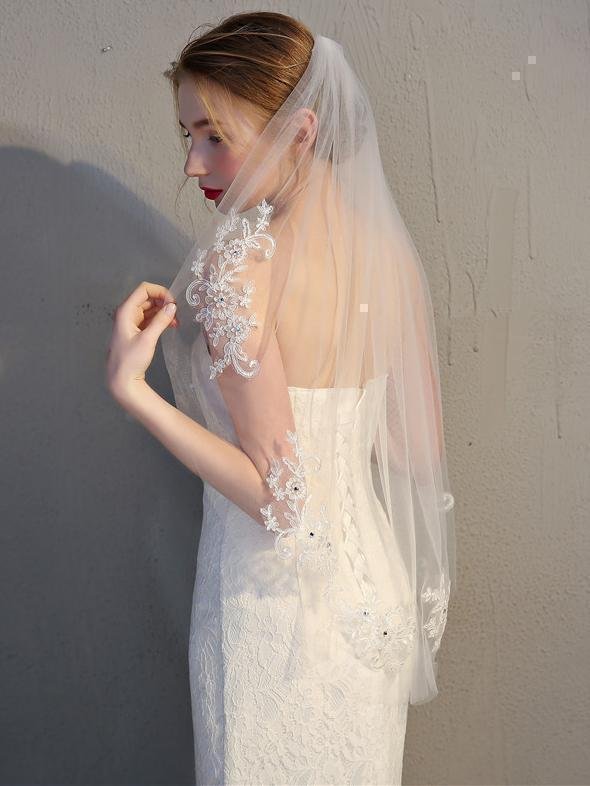 Simmple Short Wedding Veil Lace Mantilla Veils - KissProm