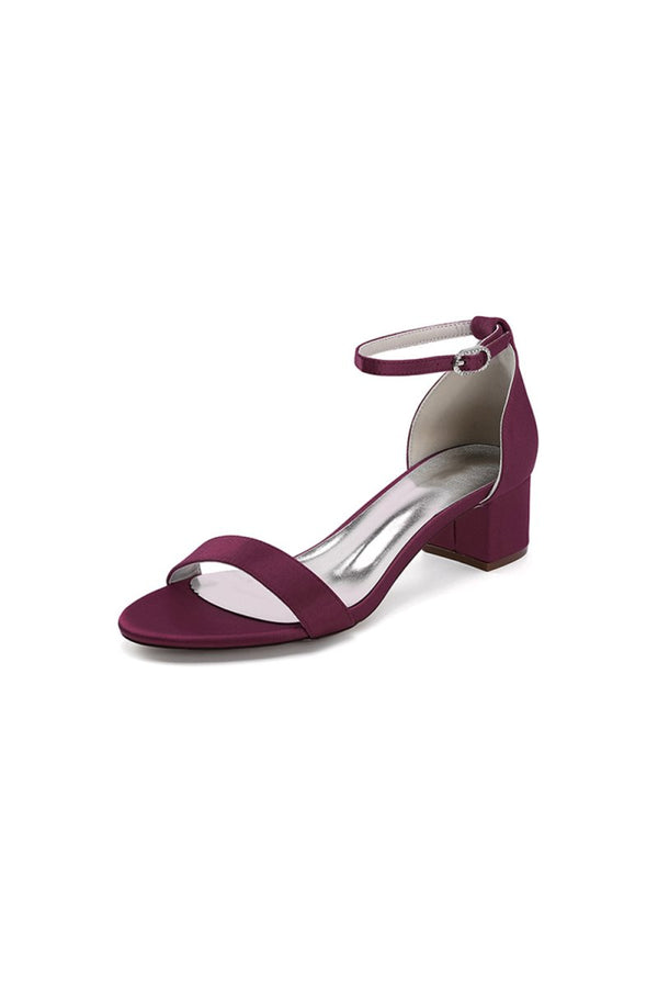 Simple Buckle Strap Open Toe Chunky Heels - KissProm