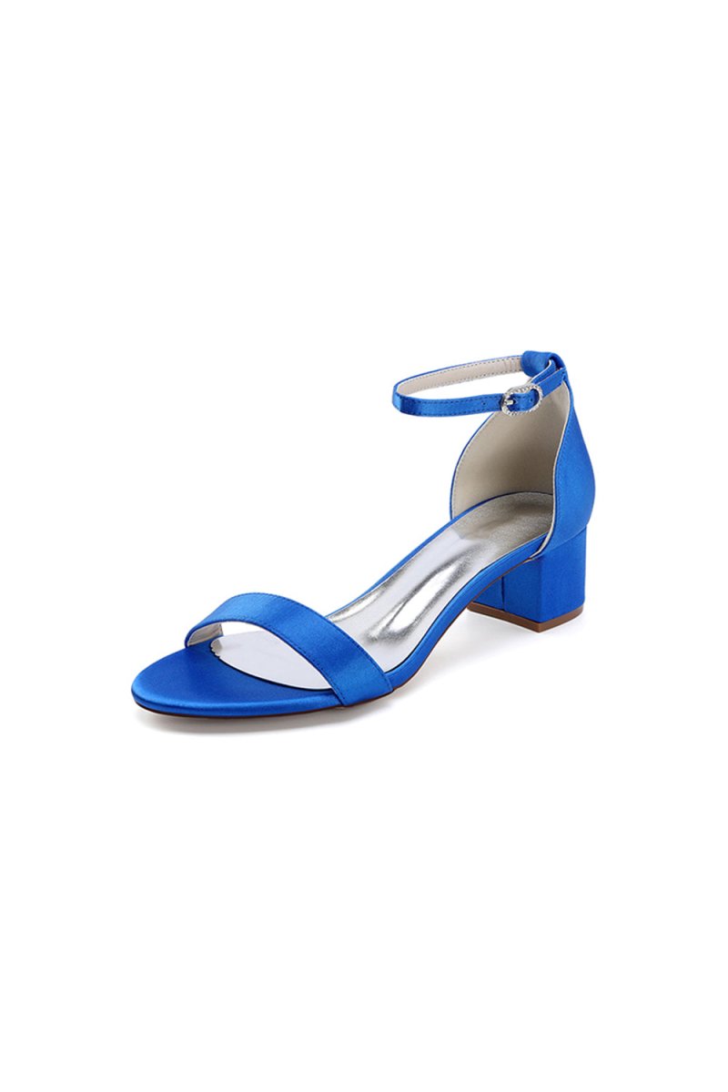 Simple Buckle Strap Open Toe Chunky Heels - KissProm