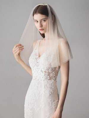 Simple Champagne Short Wedding Veils Blusher Veil - KissProm
