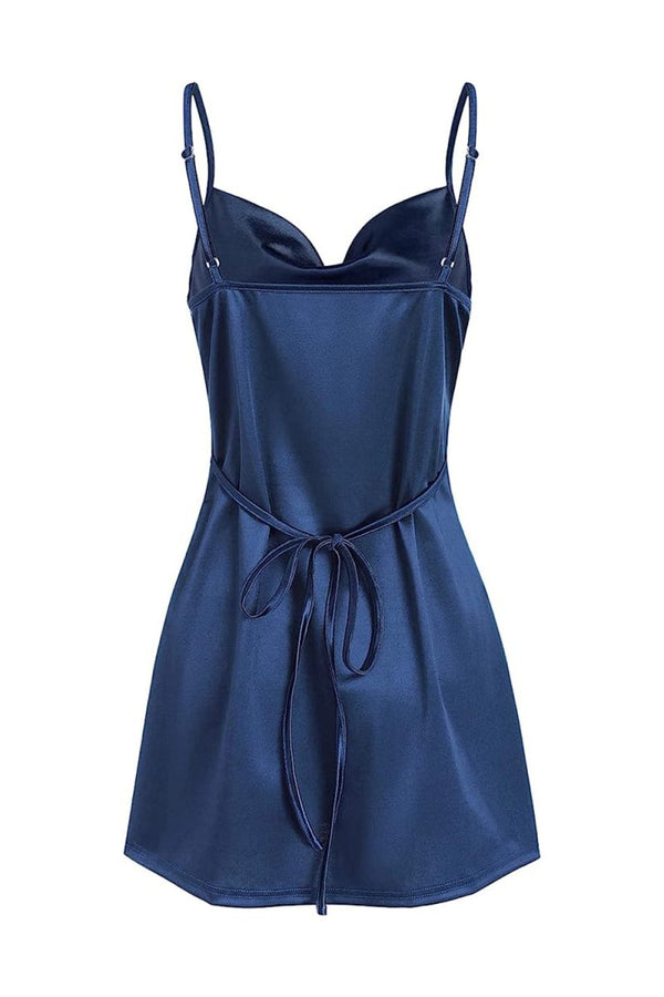 Simple Cowl Neck Champagne Satin Homecoming Dress