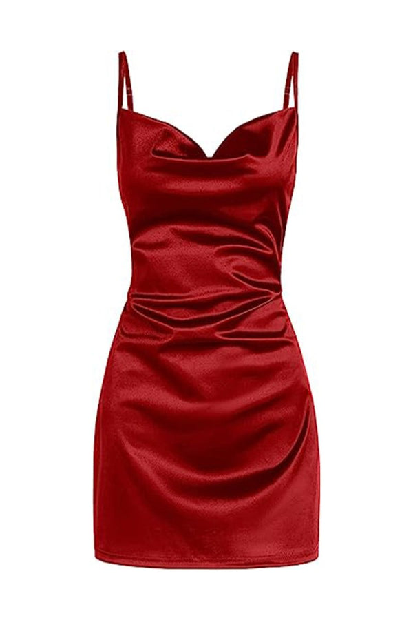 Simple Cowl Neck Champagne Satin Homecoming Dress