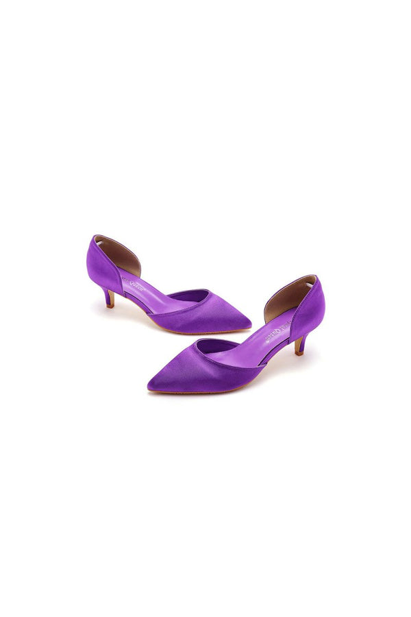 Simple Elegant Mid Cutout Two - Piece Slip on Pointed Toe Kitten Heels - KissProm