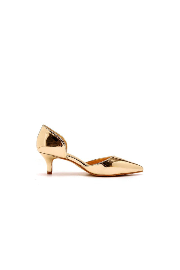 Simple Elegant Mid Cutout Two - Piece Slip on Pointed Toe Kitten Heels - KissProm
