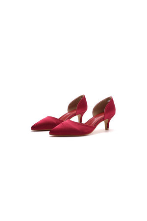 Simple Elegant Mid Cutout Two - Piece Slip on Pointed Toe Kitten Heels - KissProm