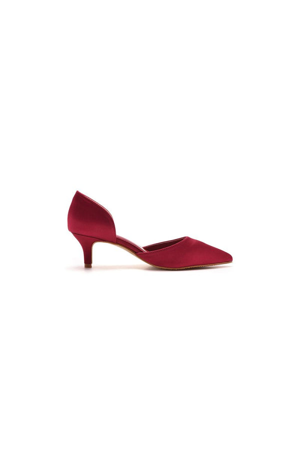 Simple Elegant Mid Cutout Two - Piece Slip on Pointed Toe Kitten Heels - KissProm