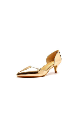 Simple Elegant Mid Cutout Two - Piece Slip on Pointed Toe Kitten Heels - KissProm