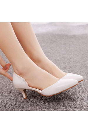 Simple Elegant Mid Cutout Two - Piece Slip on Pointed Toe Kitten Heels - KissProm