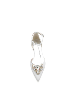 Simple Glitter Pointed Toe Ankle Strap Low Heels with Rhinestone - KissProm