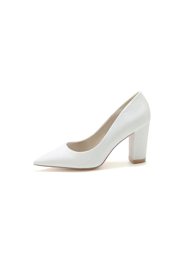Simple Glitter Pointed Toe Slip - on Wedding Shoes - KissProm