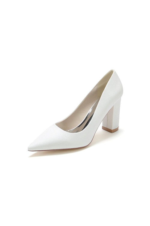 Simple Glitter Pointed Toe Slip - on Wedding Shoes - KissProm