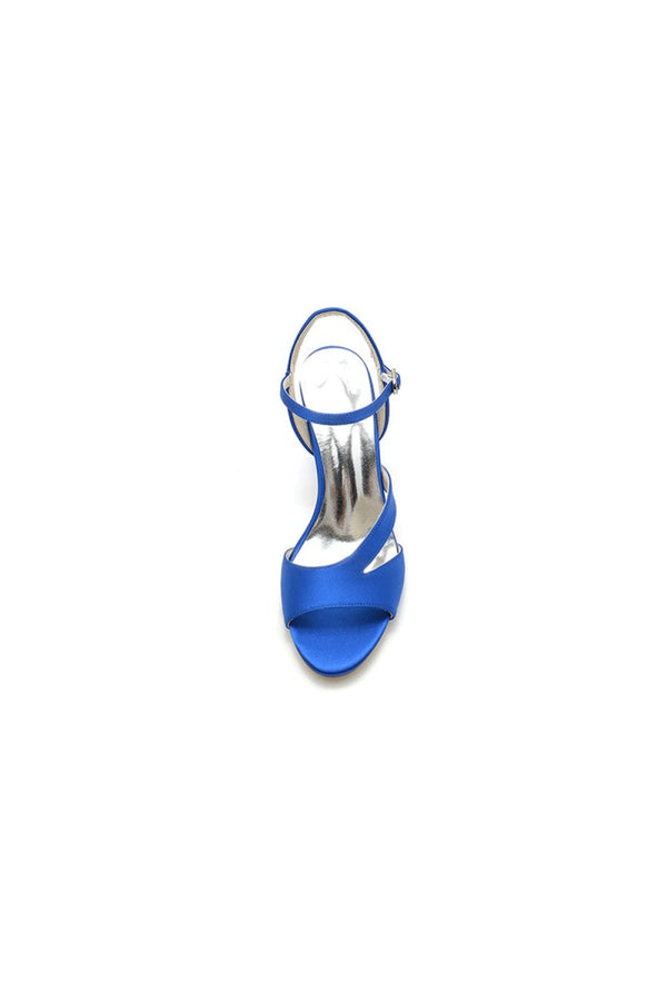 Simple Open Toe Block Heels with Ankle Strap - KissProm