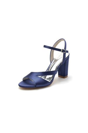 Simple Open Toe Block Heels with Ankle Strap - KissProm