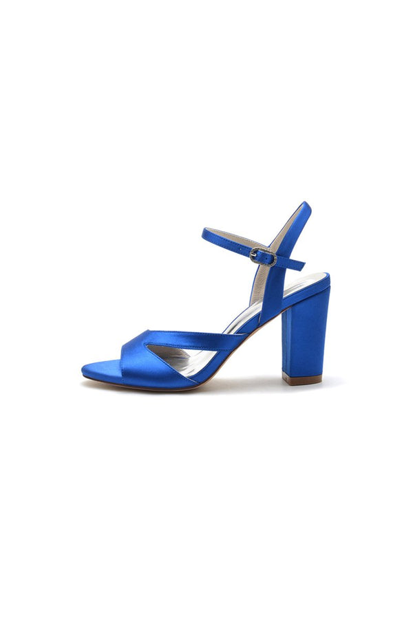 Simple Open Toe Block Heels with Ankle Strap - KissProm