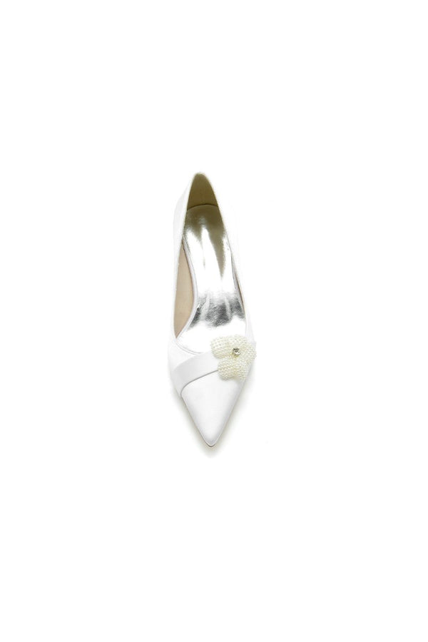 Simple Pointed Toe High Heels with Pearl Flower - KissProm