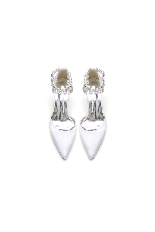 Pointed Toe Wedding Heels with Pearl Tassel - KissProm