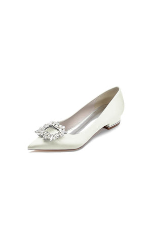 Simple Pointed Toe Satin Kitten Heels With Beading - KissProm